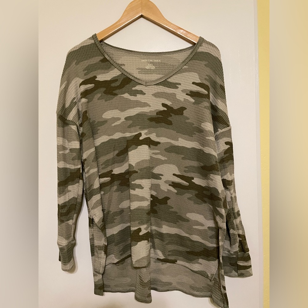 Soft and cozy Oversized American Eagle Long Sleeve Camo design top